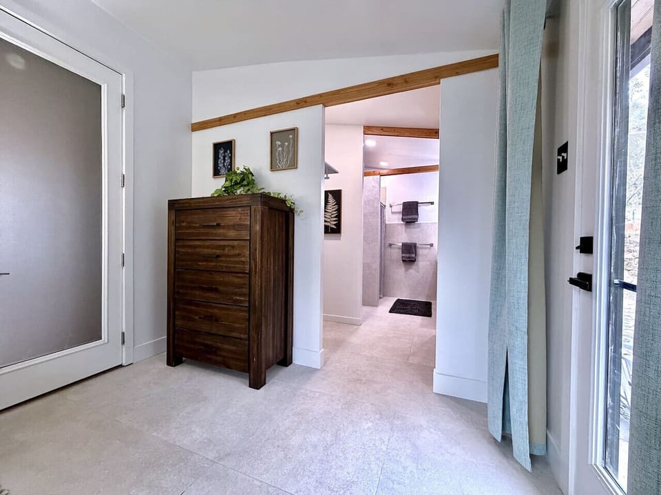 Thoughtful flow between bedroom, dressing and bath, no fumbling in the dark.