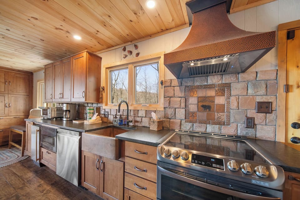 Ceramic Cook Top, Ceramic Basin Sink, and Ice Maker in the Kitchen