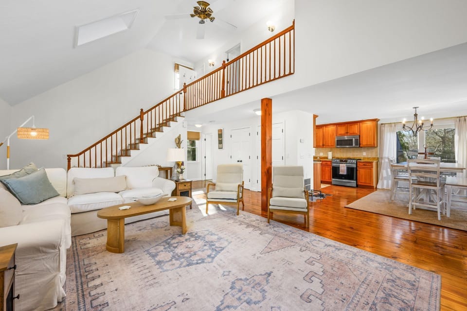 Living room with a view into the dining area