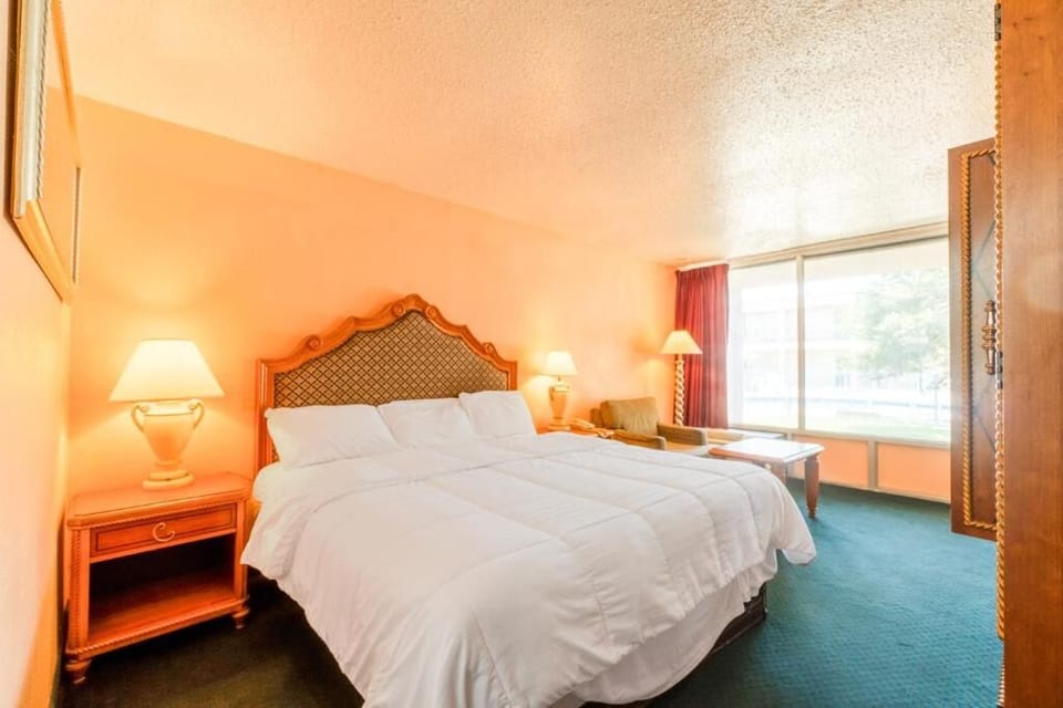 Relax into plush bedding as warm lighting sets the mood.