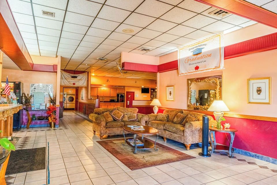 Unwind in the welcoming lobby with cozy seating and space.