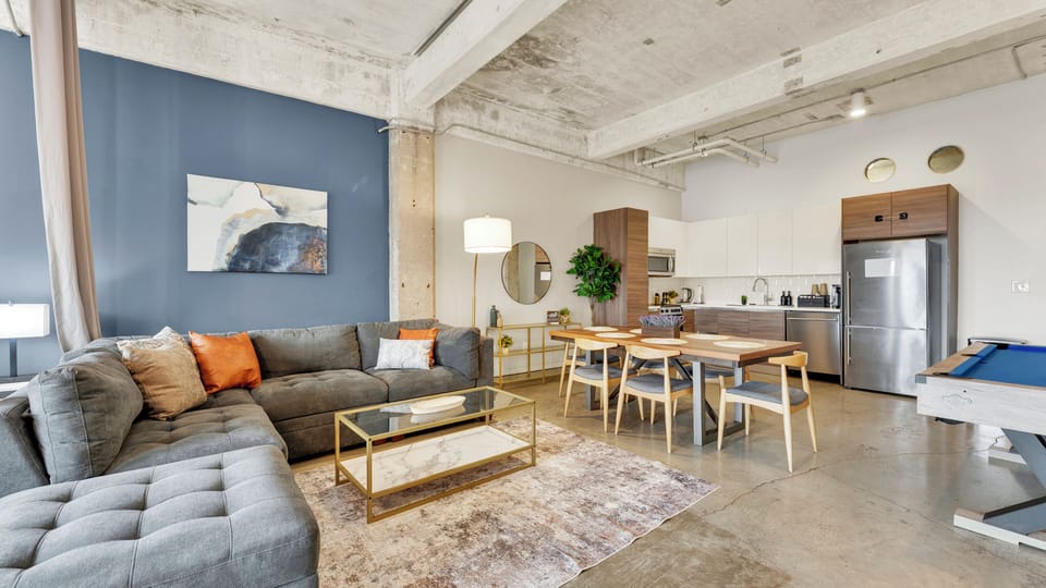 Open Living & Dining | Spacious Downtown Loft