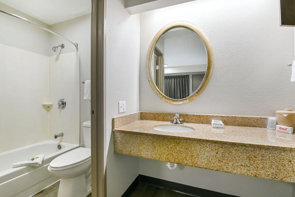 Refresh at the spacious vanity with bright, flattering lighting.