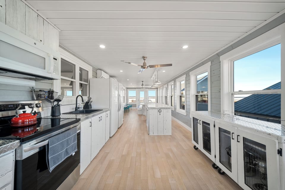 A second kitchen adds extra convenience for groups and gatherings.