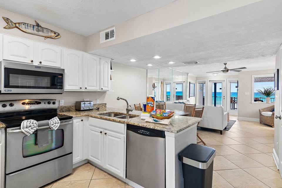 Cook delicious meals in the REMODELED Kitchen while overlooking the Gulf of Mexico