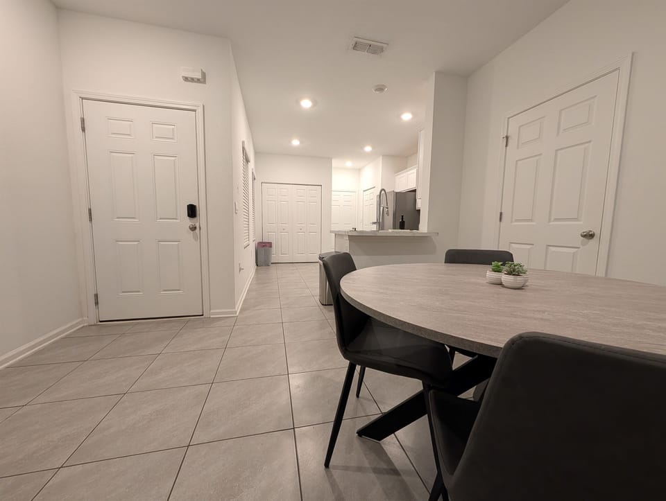 View of the kitchen from the breakfast table