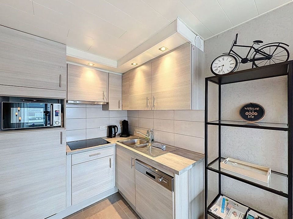 Kitchen, Furniture, Kitchen Appliance, Cabinetry, Countertop, Interior Design, Major Appliance, Flooring, Wood, Floor