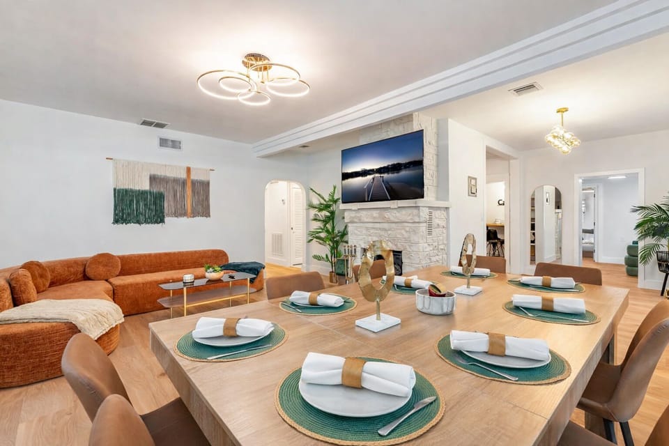 Warm dining area with cozy feel