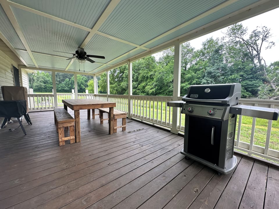 Back porch dining area with gas grill