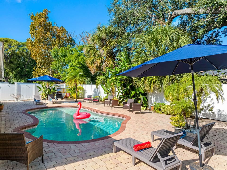 Enjoy morning swims or sunset dips in this serene and secluded pool area.