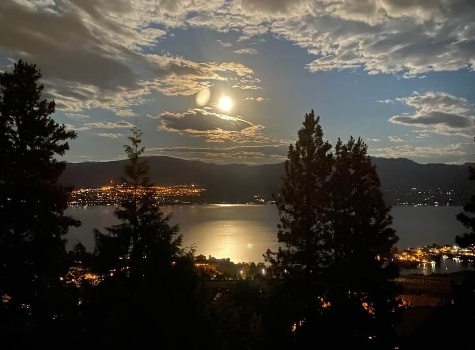 full moon over lake