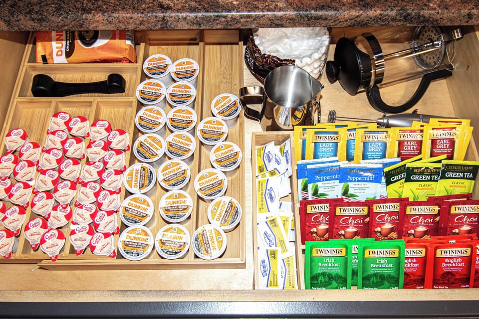 Start your morning off right with our coffee and tea drawer, customize your cup!