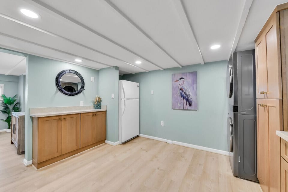 Lower-level kitchenette ideal for stays before or after cruising the Port of Galveston