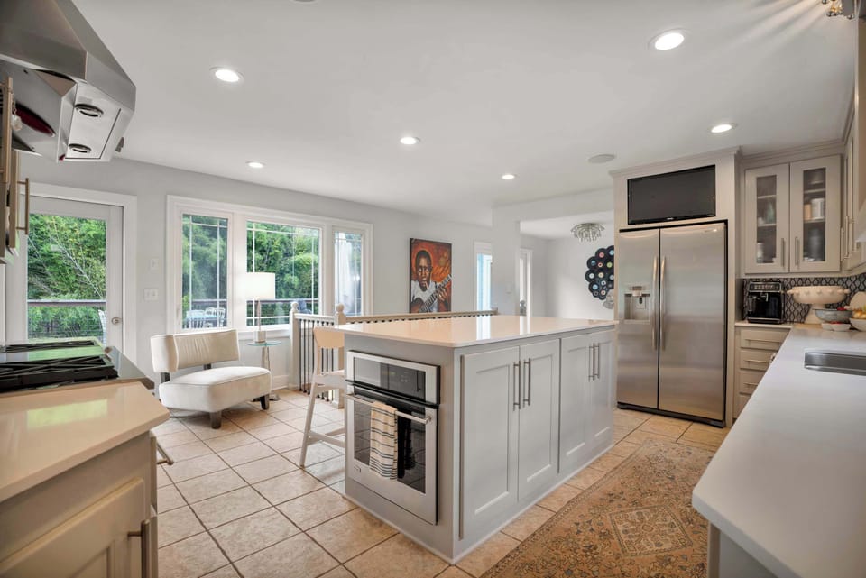 The kitchen is fully stocked with everything you'll need to make a meal or just a good cup of coffee.