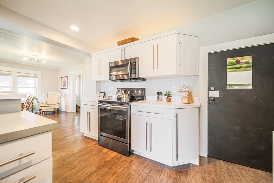 Our kitchen is well stocked with pots, pans and all the essentials for cooking full meals.