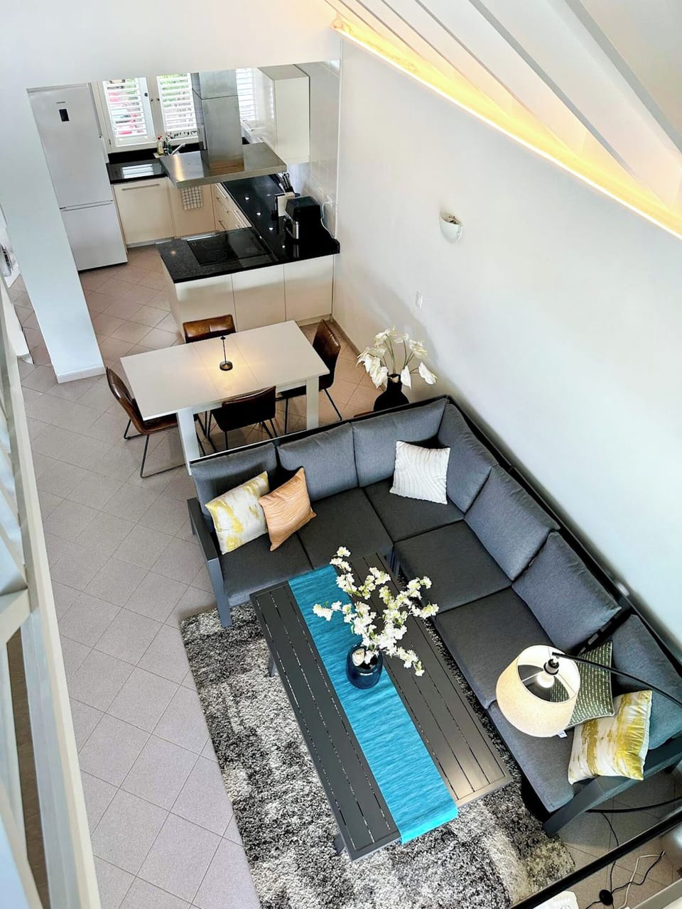 View from the mezzanine overlooking the main living area.