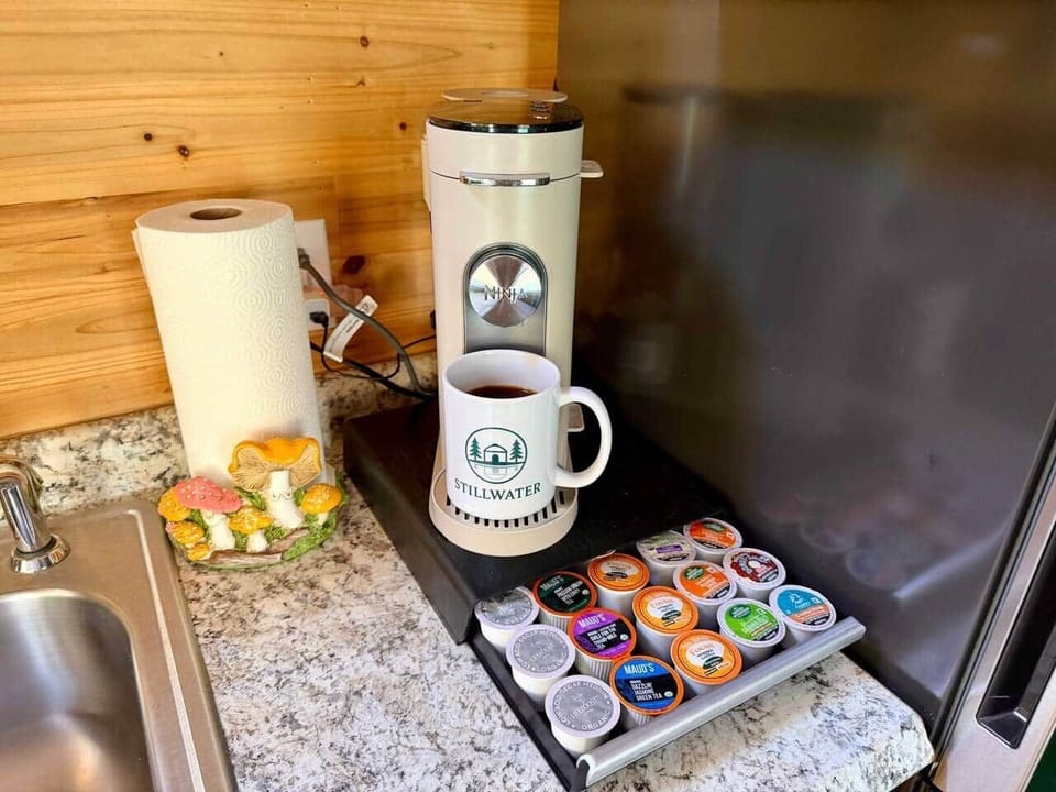 Branded mugs and a space that has character
