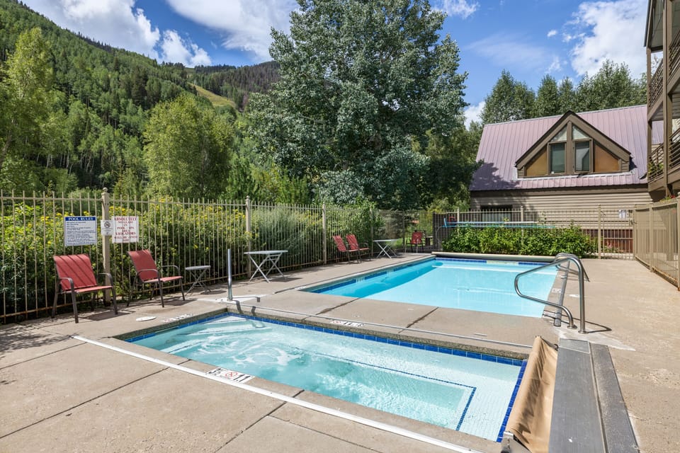 Shared hot tub and pool, the hot tub is open year round, the pool is seasonal. 