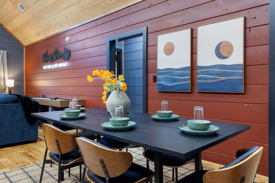 Room for the whole group to sit, serve, and linger together in your private retreat. One more story, one more toast, then back to the sauna glow.