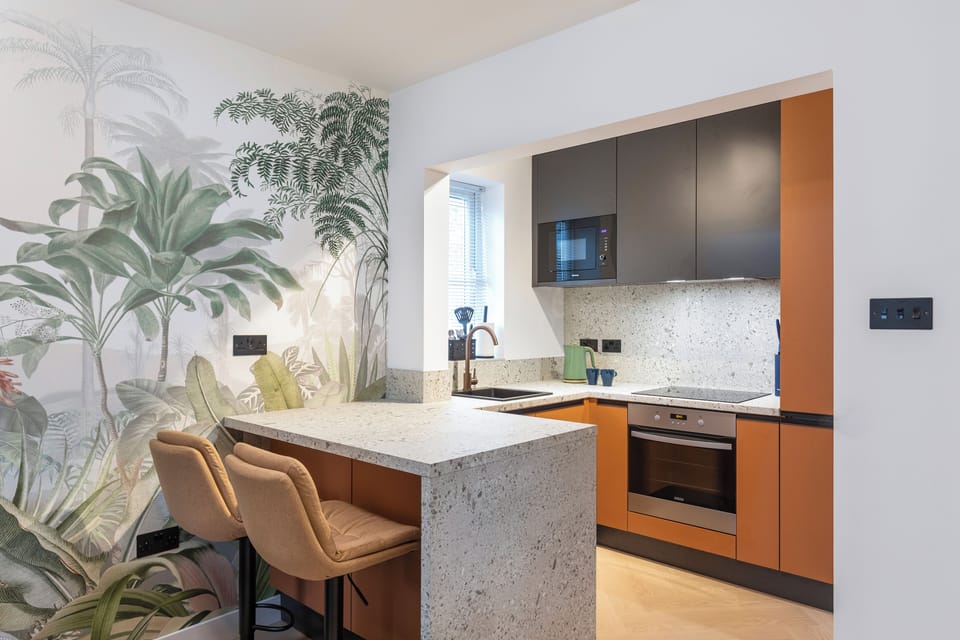 Modern open plan kitchen and dining space 