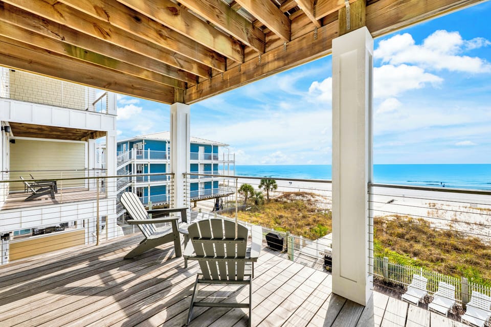 Sweeping Gulf waters stretch endlessly before this private balcony.