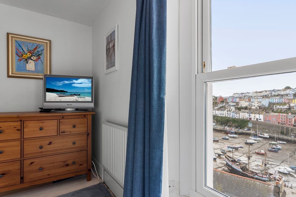 Bedroom with double bed and useful vanity unit
