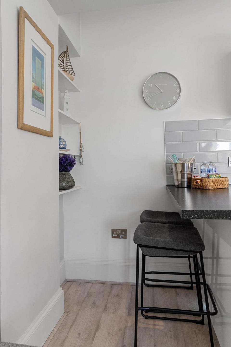 Breakfast bar or work space with complimentary welcome pack