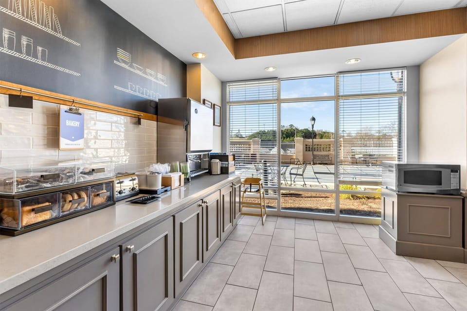Start mornings with bright views and an easy breakfast spread.
