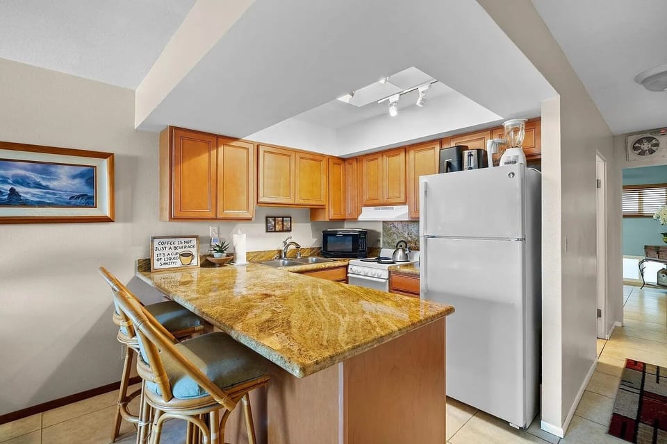 The kitchen is small but mighty! Fully equipped for any meal. Coffee provided!
