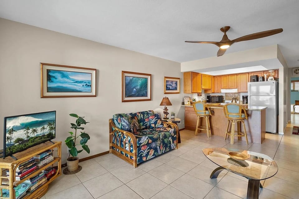 Relax in the living room and listen to the ocean waves break