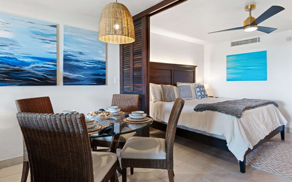 Plenty of seating for four guests.