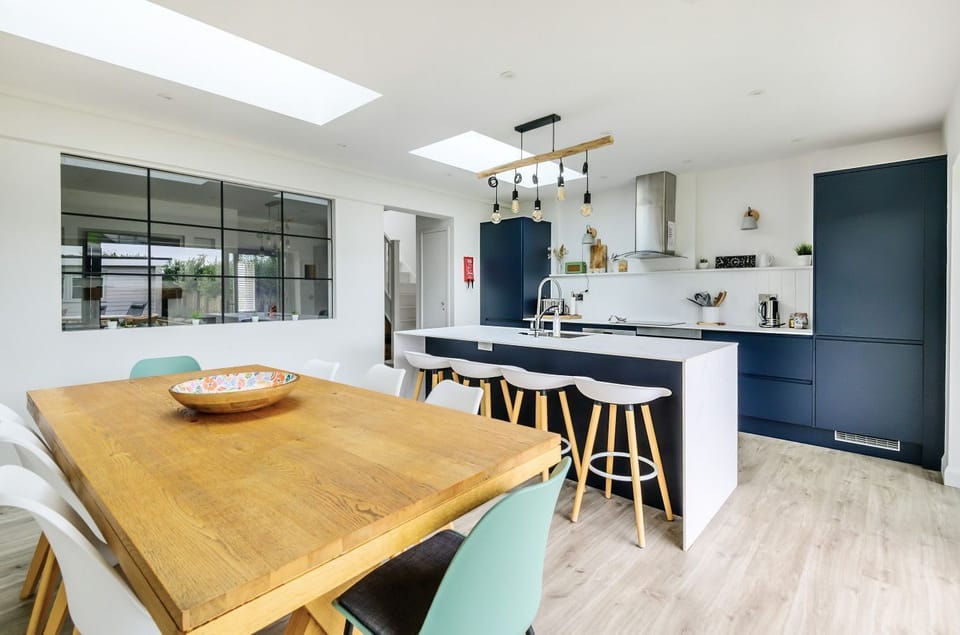 Modern open plan kitchen and dining area