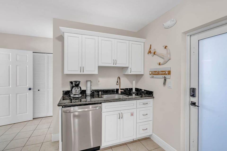 Ground level kitchenette dishwasher drip coffee