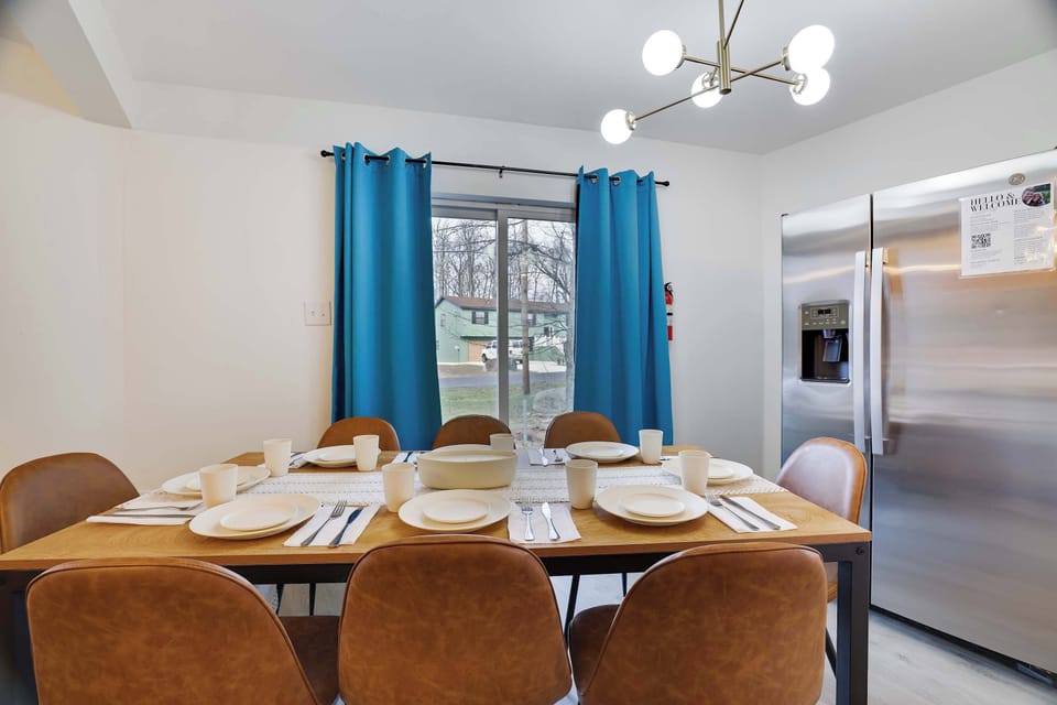 This dining space is set up for you to enjoy meals and good conversations.