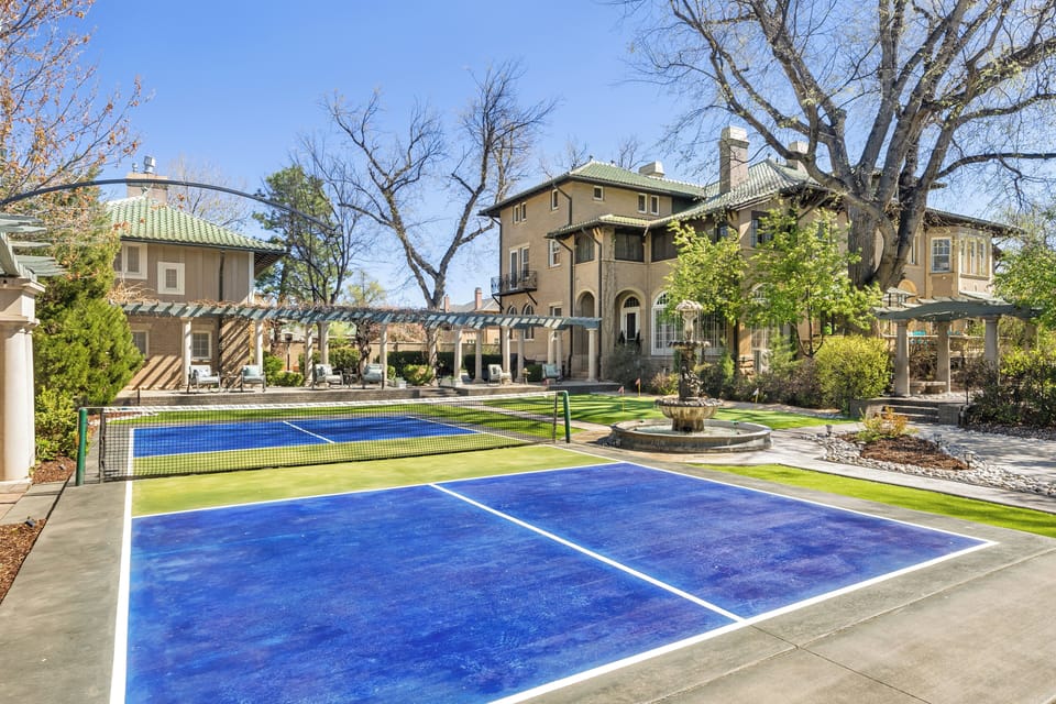 Pickleball court with night lighting