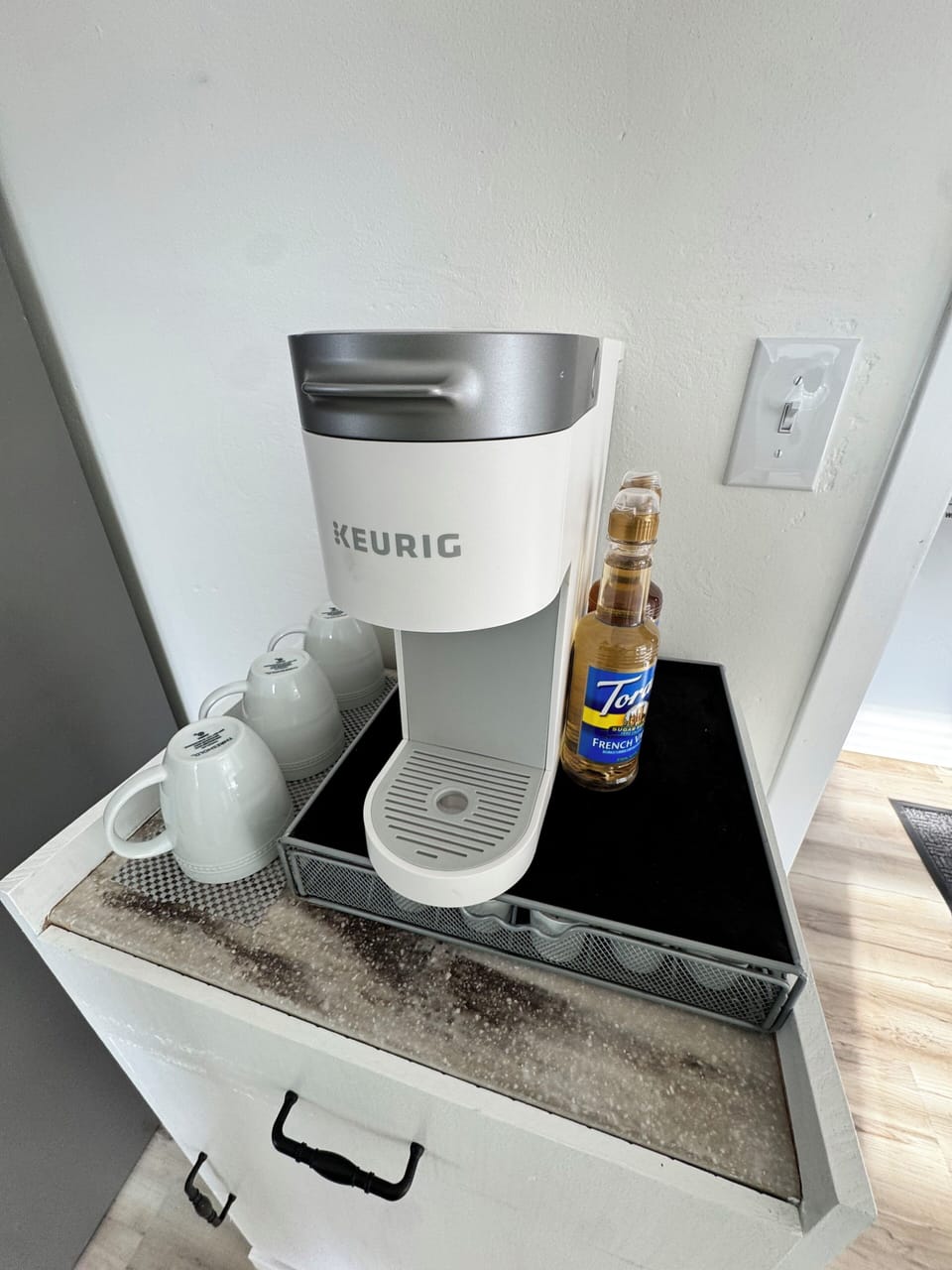 Enjoy Coffee, Tea and Creamers provided. 
