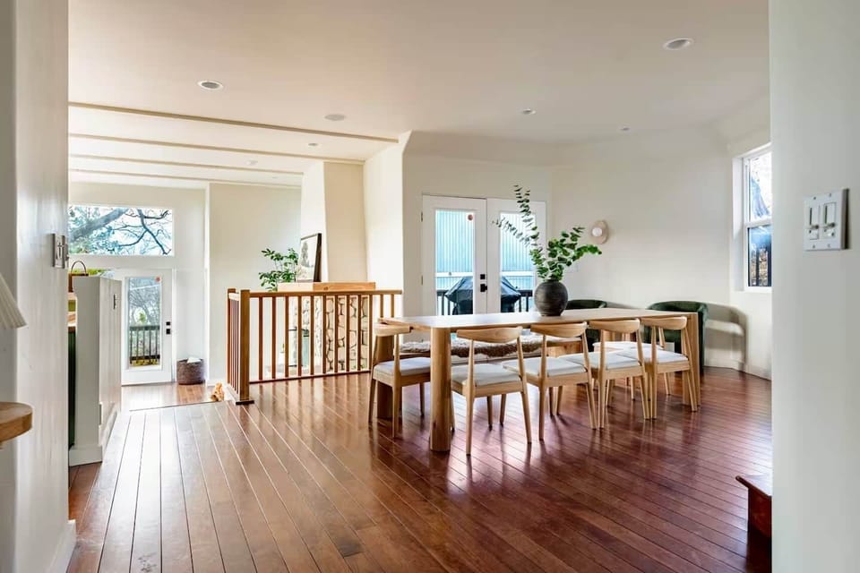 View from entry of dining area and living room