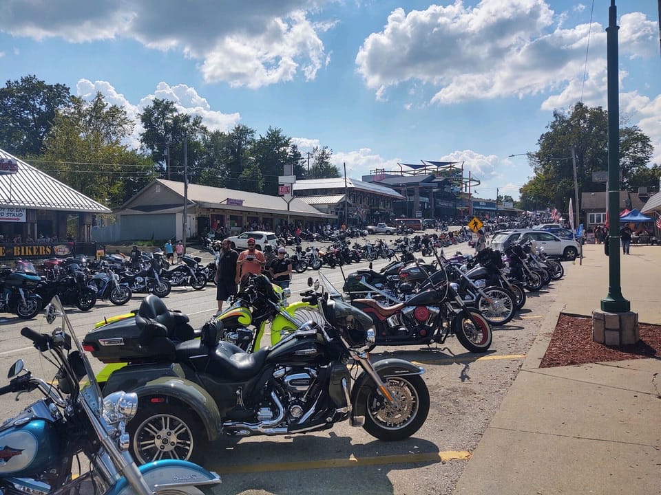 Flat area for the bikers - This is the Bagnell Dam Strip during the event