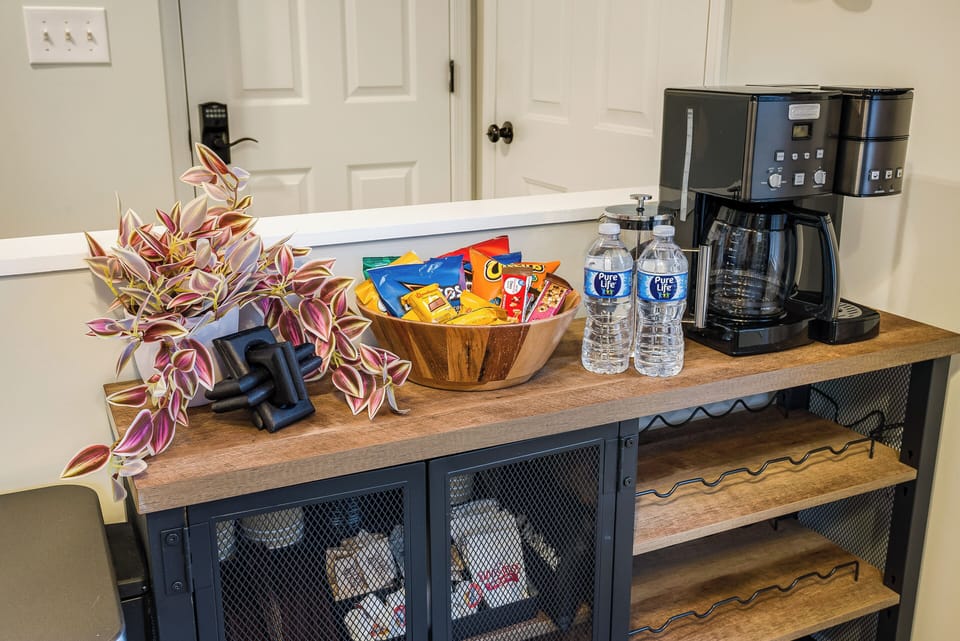 Coffee Bar with Keurig, Slow Drip Coffee Pot, Coffee Bean Grinder, French Press