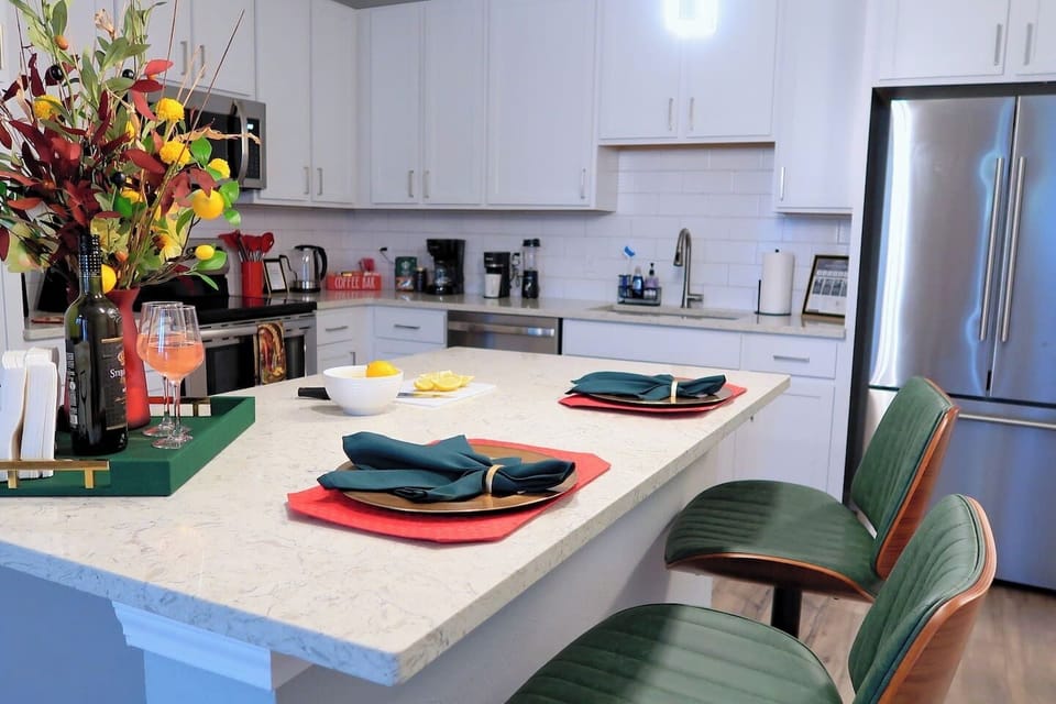 Enjoy your meals on our comfy bar stools at the kitchen island.