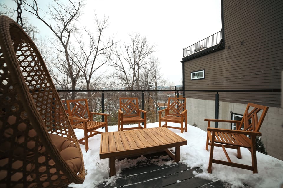 Private balcony with view of the Ohio River and Downtown Cincinnati