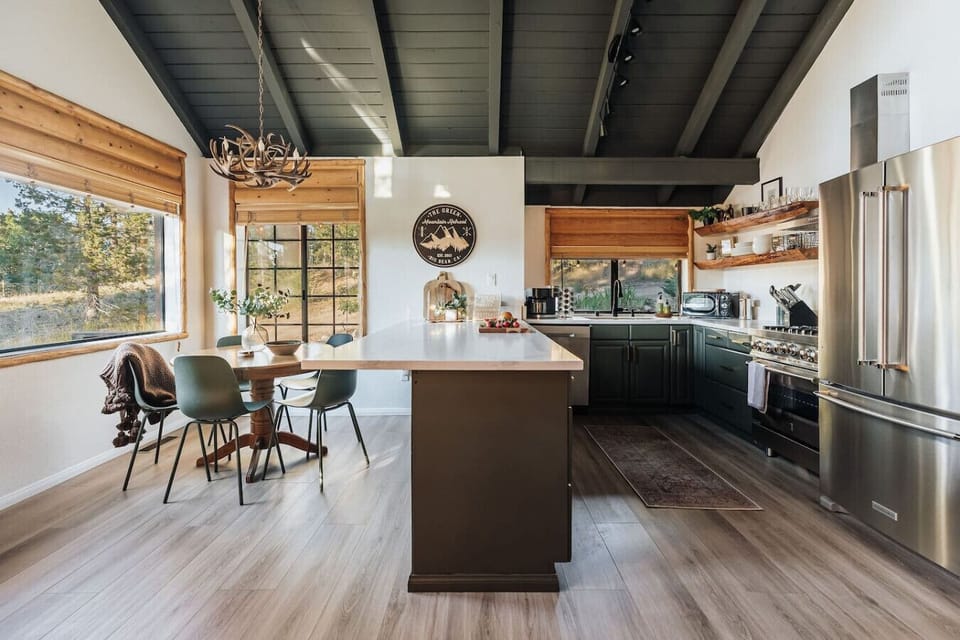 Morning light streaming in on our updated, fully-equipped kitchen.