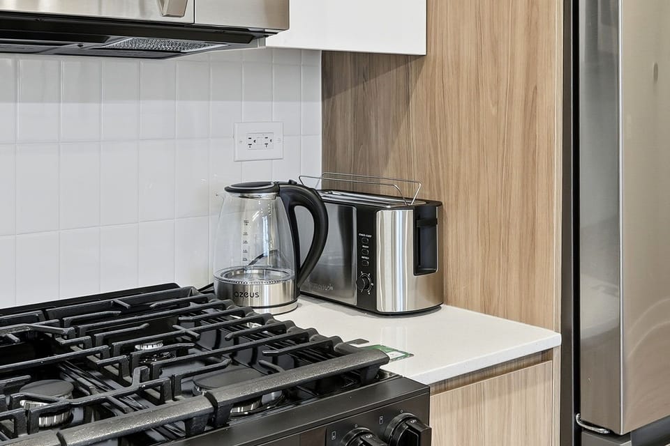 Toaster on clean counters & easy access to essentials