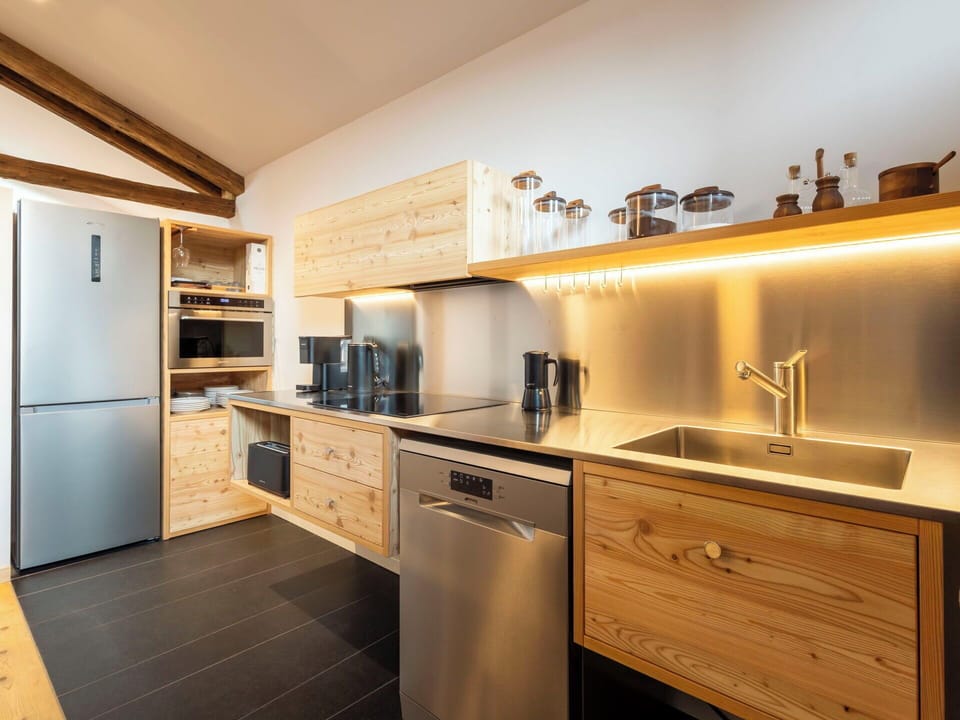 Kitchen, Countertop, Wood, Interior Design, Flooring, Furniture, Cabinetry, Kitchen Appliance, Ceiling, Home Appliance