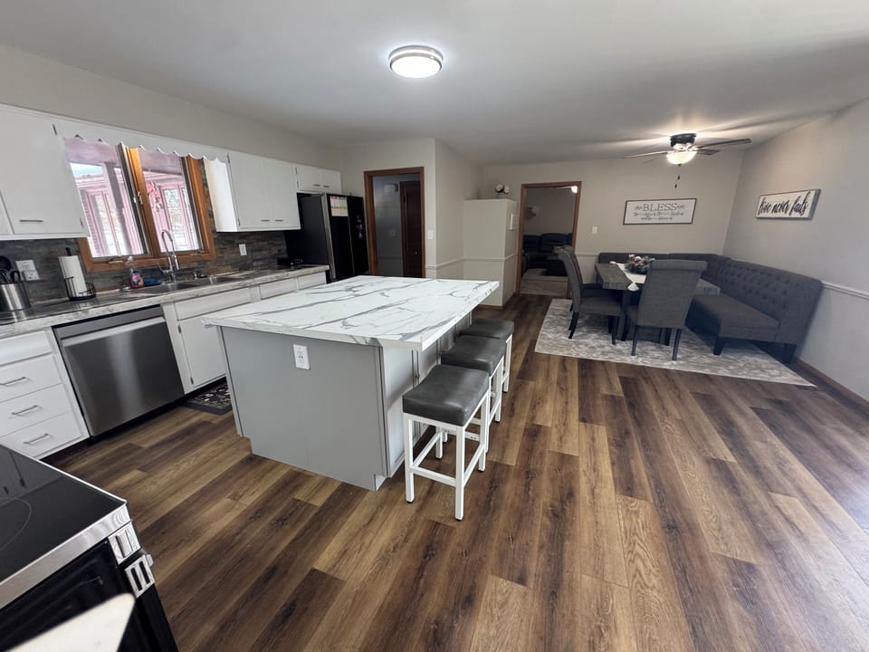 Kitchen and ample dining room area