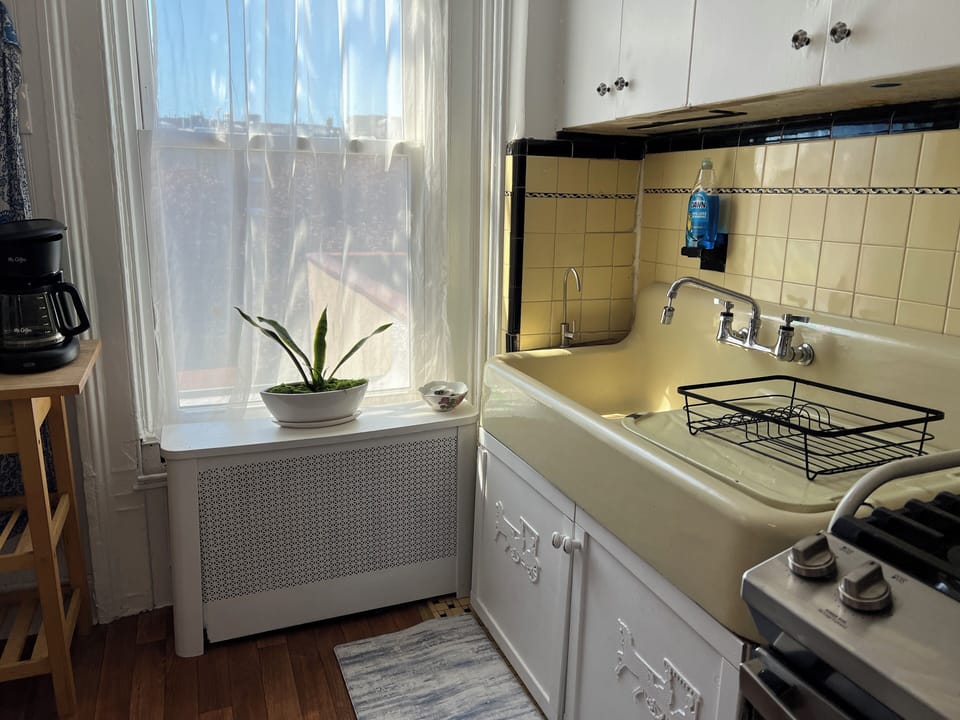Original farm sink and art deco tile. This was featured in A Complete Unknown