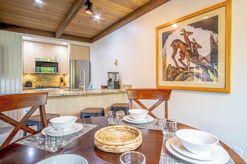 Dedicated dining table for 4 with bar seating for 3