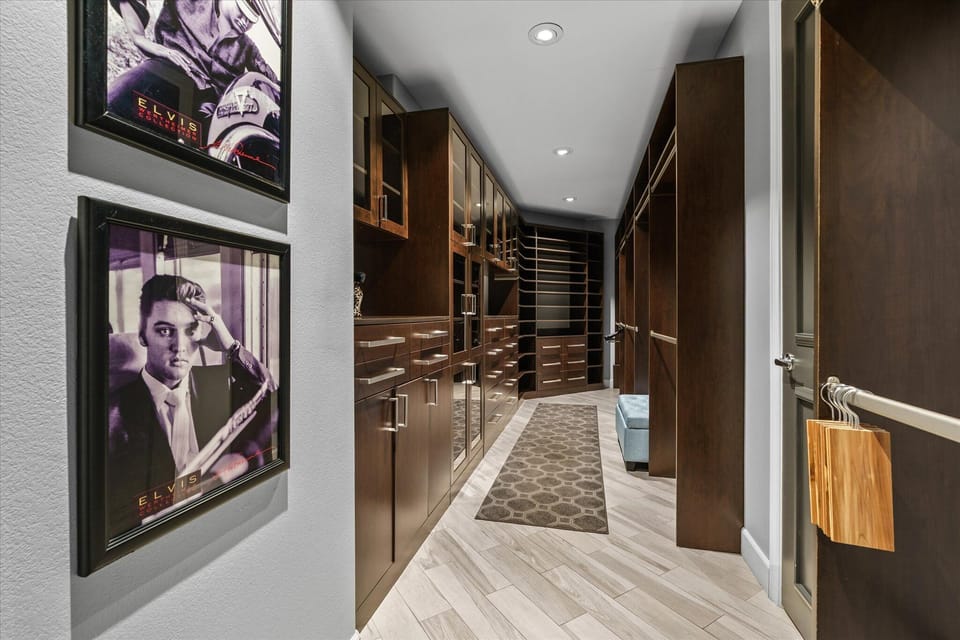 Custom walk-in closet with built-in storage and ample hanging space