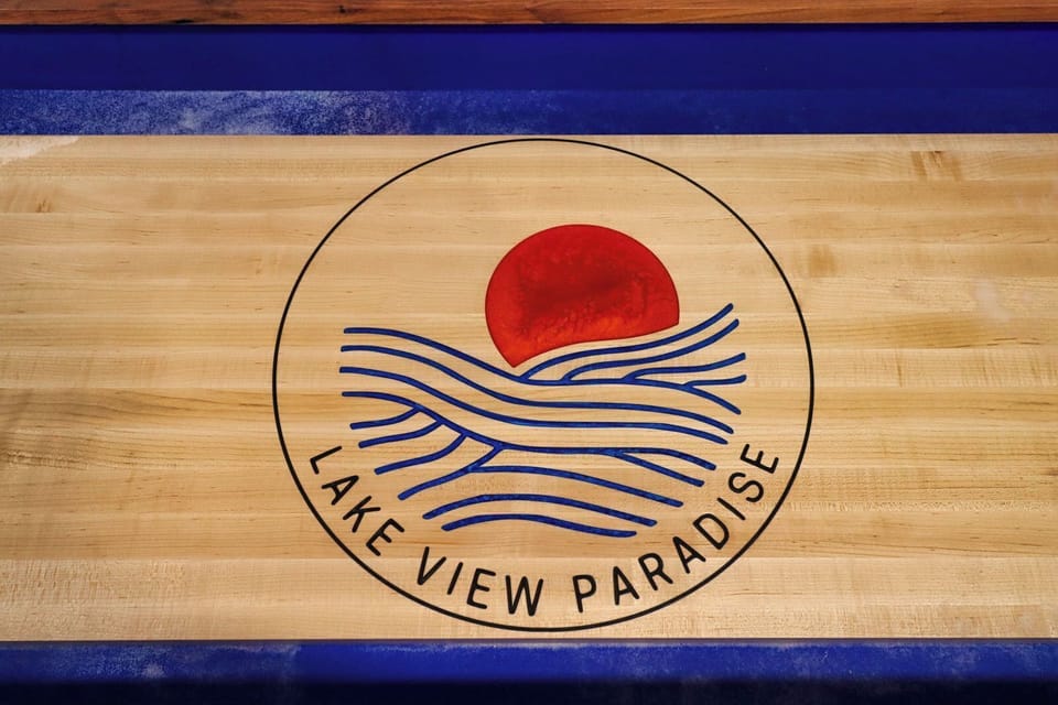 Lakeview Paradise Logo on Shuffleboard Table