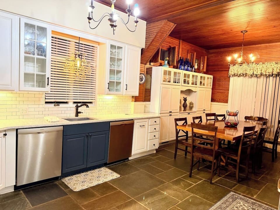 The kitchen is large and features 2 dishwashers and spare floors. 